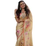 Generic Women's Faux_Tussar Floral_Print Saree With Unstitched Blouse 5.5Mtr (Cream) - Image 3