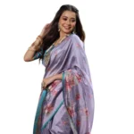 Generic Women's Faux_Tussar Floral_Print Saree With Unstitched Blouse 5.5Mtr (Lavender) - Image 3