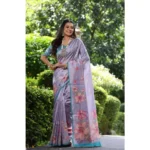 Generic Women's Faux_Tussar Floral_Print Saree With Unstitched Blouse 5.5Mtr (Lavender)