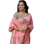 Generic Women's Faux_Tussar Floral_Print Saree With Unstitched Blouse 5.5Mtr (Peach) - Image 3