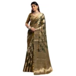 Generic Women's Organza Woven Saree With Unstitched Blouse 5.5Mtr (Grey) - Image 4
