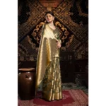 Generic Women's Organza Woven Saree With Unstitched Blouse 5.5Mtr (Grey) - Image 3