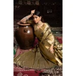 Generic Women's Organza Woven Saree With Unstitched Blouse 5.5Mtr (Grey) - Image 2