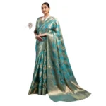 Generic Women's Organza Woven Saree With Unstitched Blouse 5.5Mtr (Light_Blue) - Image 4