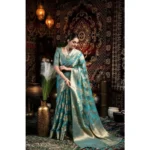 Generic Women's Organza Woven Saree With Unstitched Blouse 5.5Mtr (Light_Blue) - Image 3