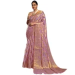 Generic Women's Organza Woven Saree With Unstitched Blouse 5.5Mtr (Pink) - Image 4