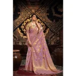 Generic Women's Organza Woven Saree With Unstitched Blouse 5.5Mtr (Pink) - Image 3
