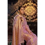 Generic Women's Organza Woven Saree With Unstitched Blouse 5.5Mtr (Pink) - Image 2