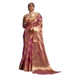Generic Women's Organza Woven Saree With Unstitched Blouse 5.5Mtr (Purple) - Image 4