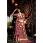 Generic Women's Organza Woven Saree With Unstitched Blouse 5.5Mtr (Purple) - Image 3
