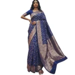 Generic Women's Art Silk Printed Saree With Unstitched Blouse 5.5Mtr (Navy Blue) - Image 4