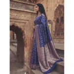 Generic Women's Art Silk Printed Saree With Unstitched Blouse 5.5Mtr (Navy Blue) - Image 2
