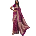 Generic Women's Art Silk Printed Saree With Unstitched Blouse 5.5Mtr (Wine) - Image 4