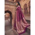 Generic Women's Art Silk Printed Saree With Unstitched Blouse 5.5Mtr (Wine) - Image 2