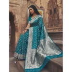 Generic Women's Art Silk Printed Saree With Unstitched Blouse 5.5Mtr (Teal)