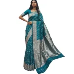 Generic Women's Art Silk Printed Saree With Unstitched Blouse 5.5Mtr (Teal) - Image 4