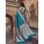 Generic Women's Art Silk Printed Saree With Unstitched Blouse 5.5Mtr (Teal) - Image 3