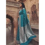 Generic Women's Art Silk Printed Saree With Unstitched Blouse 5.5Mtr (Teal) - Image 2