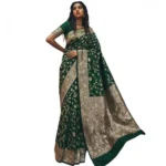 Generic Women's Art Silk Printed Saree With Unstitched Blouse 5.5Mtr (Green) - Image 4