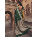 Generic Women's Art Silk Printed Saree With Unstitched Blouse 5.5Mtr (Green) - Image 3