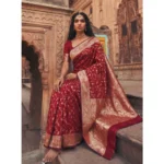 Generic Women's Art Silk Printed Saree With Unstitched Blouse 5.5Mtr (Red)