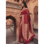Generic Women's Art Silk Printed Saree With Unstitched Blouse 5.5Mtr (Red) - Image 2