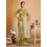 Generic Women's Linen Cotton Printed Saree With Unstitched Blouse 5.5Mtr (Mustard)