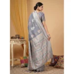 Generic Women's Linen Cotton Printed Saree With Unstitched Blouse 5.5Mtr (Grey) - Image 2