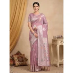Generic Women's Linen Cotton Printed Saree With Unstitched Blouse 5.5Mtr (Purple)