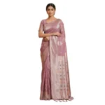 Generic Women's Linen Cotton Printed Saree With Unstitched Blouse 5.5Mtr (Purple) - Image 3