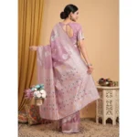 Generic Women's Linen Cotton Printed Saree With Unstitched Blouse 5.5Mtr (Purple) - Image 2