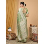 Generic Women's Linen Cotton Printed Saree With Unstitched Blouse 5.5Mtr (Light Green) - Image 3