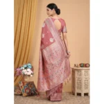 Generic Women's Linen Cotton Printed Saree With Unstitched Blouse 5.5Mtr (Pink) - Image 2