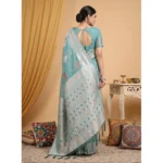 Generic Women's Linen Cotton Printed Saree With Unstitched Blouse 5.5Mtr (Sea Green) - Image 2