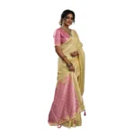 Generic Women's Linen Cotton Printed Saree With Unstitched Blouse 5.5Mtr (Yellow )