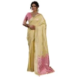 Generic Women's Linen Cotton Printed Saree With Unstitched Blouse 5.5Mtr (Yellow ) - Image 6