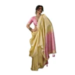 Generic Women's Linen Cotton Printed Saree With Unstitched Blouse 5.5Mtr (Yellow ) - Image 4