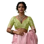 Generic Women's Linen Cotton Printed Saree With Unstitched Blouse 5.5Mtr (Pink) - Image 3