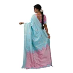 Generic Women's Linen Cotton Printed Saree With Unstitched Blouse 5.5Mtr (Sky Blue) - Image 4