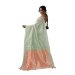 Generic Women's Linen Cotton Printed Saree With Unstitched Blouse 5.5Mtr (Pista Green) - Image 3