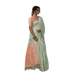 Generic Women's Linen Cotton Printed Saree With Unstitched Blouse 5.5Mtr (Pista Green) - Image 5