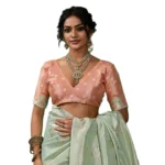 Generic Women's Linen Cotton Printed Saree With Unstitched Blouse 5.5Mtr (Pista Green) - Image 2