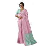 Generic Women's Linen Cotton Printed Saree With Unstitched Blouse 5.5Mtr (Pastel Pink) - Image 6