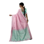 Generic Women's Linen Cotton Printed Saree With Unstitched Blouse 5.5Mtr (Pastel Pink) - Image 5