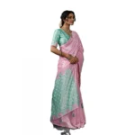 Generic Women's Linen Cotton Printed Saree With Unstitched Blouse 5.5Mtr (Pastel Pink) - Image 4