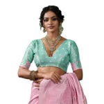 Generic Women's Linen Cotton Printed Saree With Unstitched Blouse 5.5Mtr (Pastel Pink) - Image 2