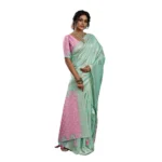 Generic Women's Linen Cotton Printed Saree With Unstitched Blouse 5.5Mtr (Sea Green)
