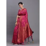 Generic Women's Silk Printed Saree With Unstitched Blouse 5.5Mtr (Magenta) - Image 4