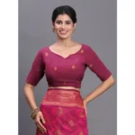 Generic Women's Silk Printed Saree With Unstitched Blouse 5.5Mtr (Magenta) - Image 3