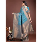 Generic Women's Banarasi Silk Printed Saree With Unstitched Blouse 5.5Mtr (Blue) - Image 4
